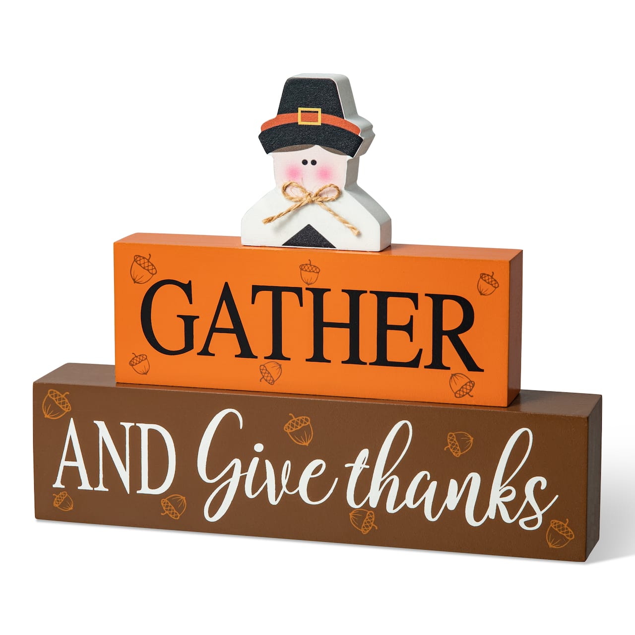 Glitzhome&#xAE; 9.5&#x22; Thanksgiving Wooden Pilgrim Table Block Sign